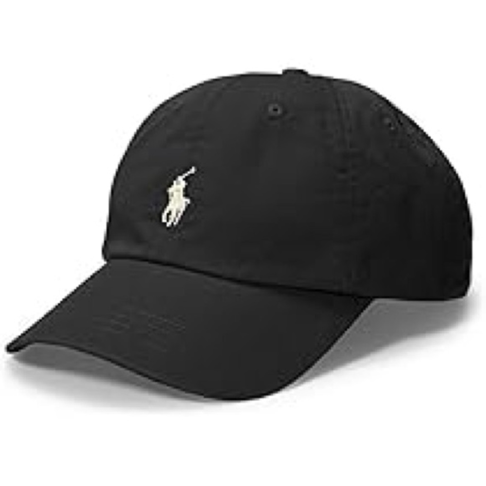 POLO RALPH LAUREN Men Cotton Chino Ball Cap Black with White Embroidery OS